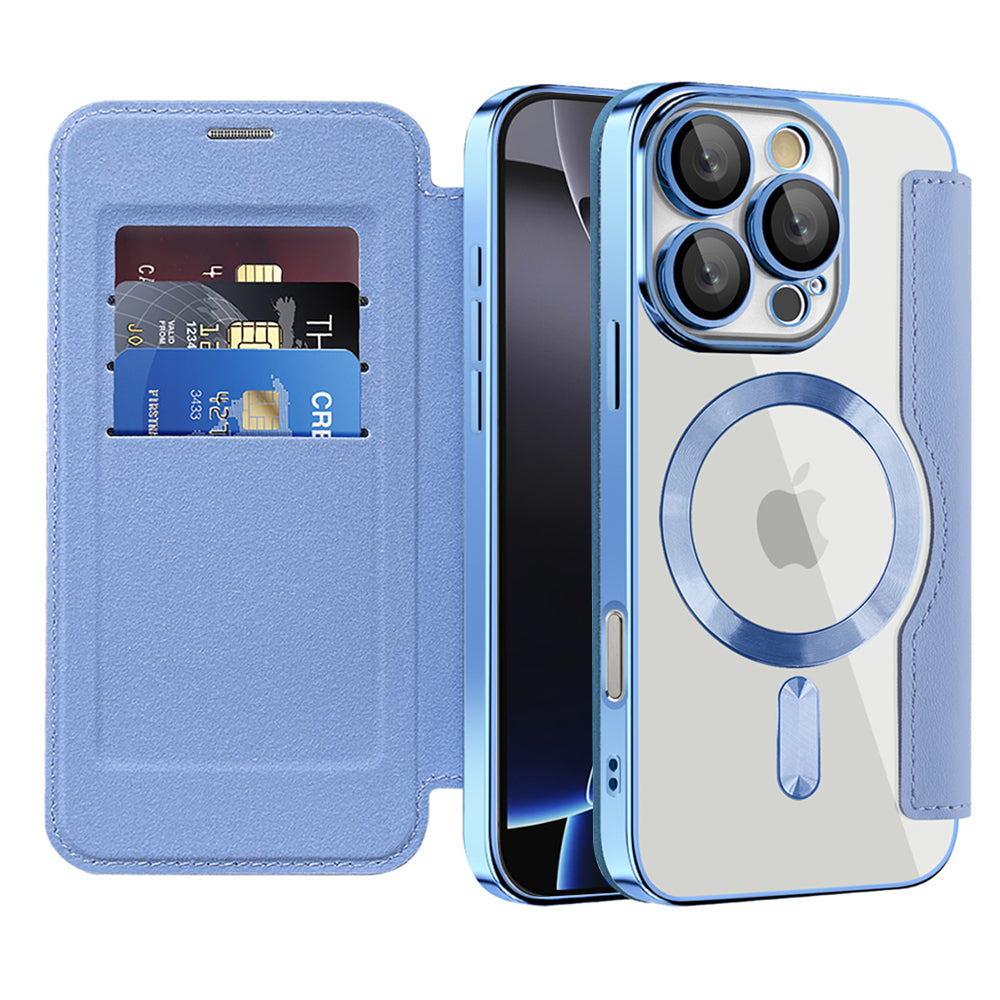 Coque MagSafe pour Apple iPhone 16 Pro, Techsuit, SmartMag Book, Bleu
