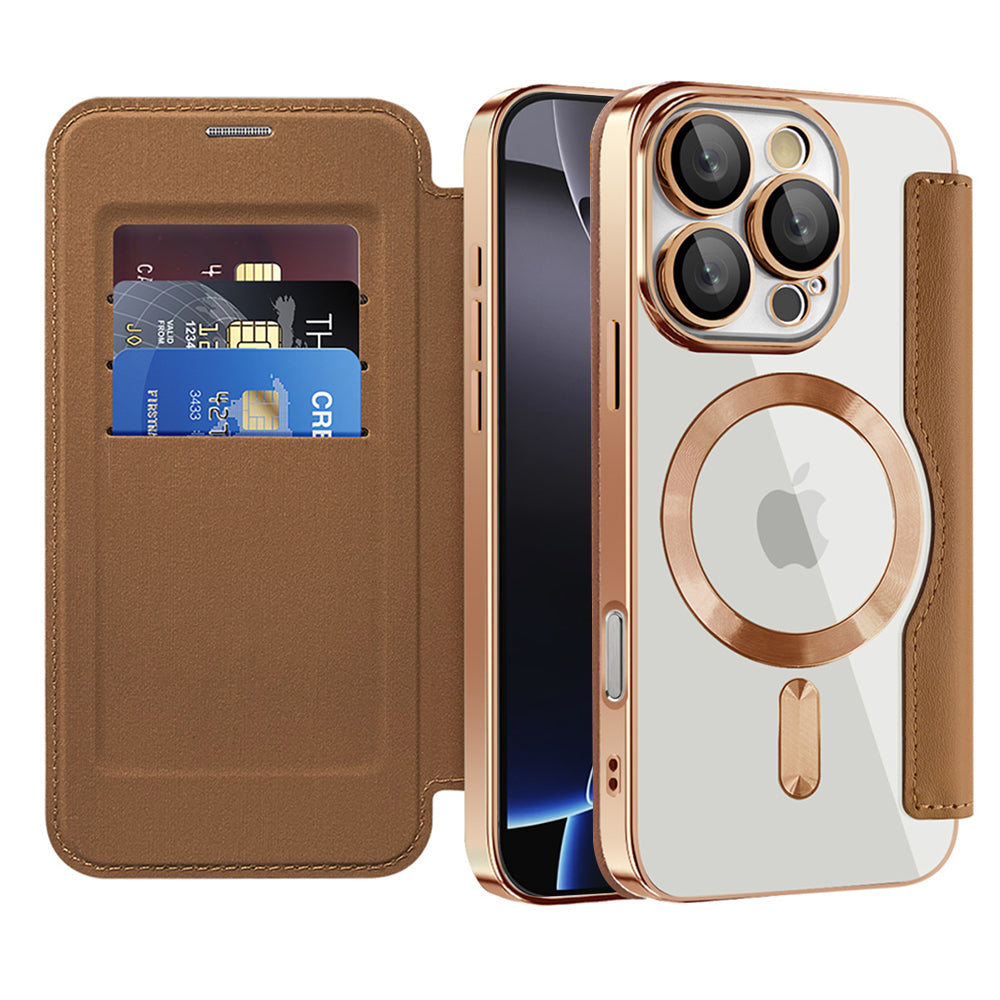 Coque MagSafe pour Apple iPhone 16 Pro, Techsuit, SmartMag Book, Marron