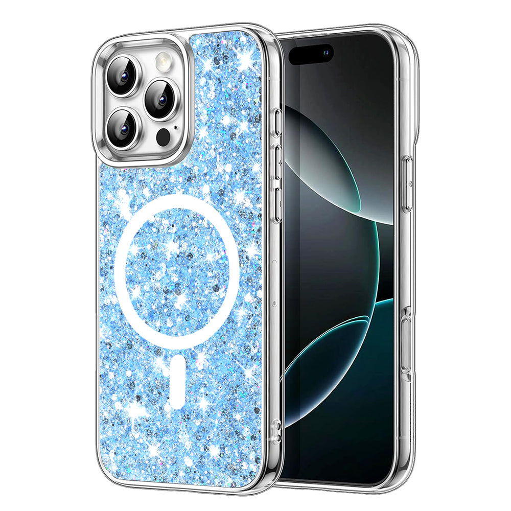 Coque MagSafe pour Apple iPhone 16 Pro, Techsuit, Paillettes Scintillantes, Bleu