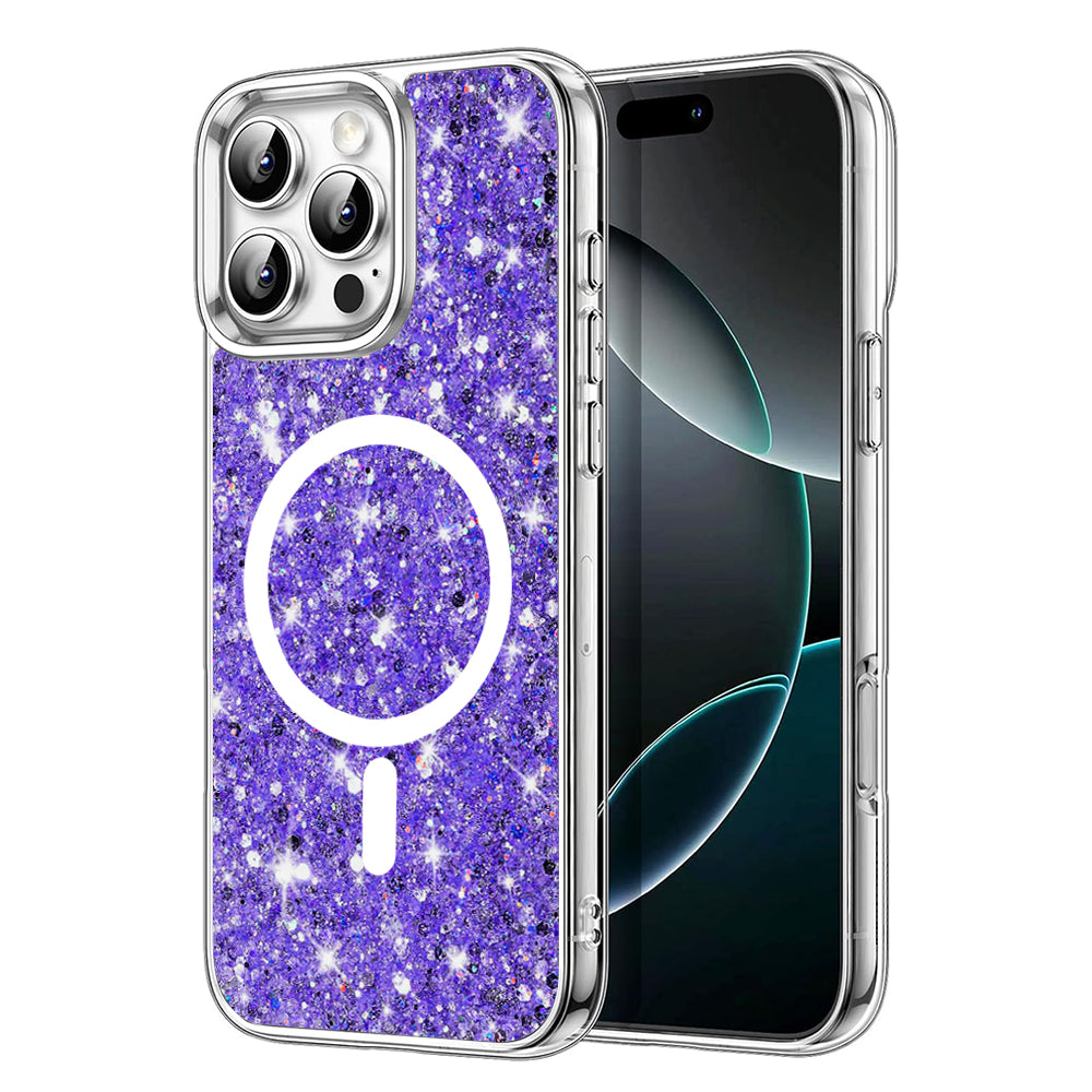 Coque MagSafe pour Apple iPhone 16 Pro, Techsuit, Paillettes Scintillantes, Violet