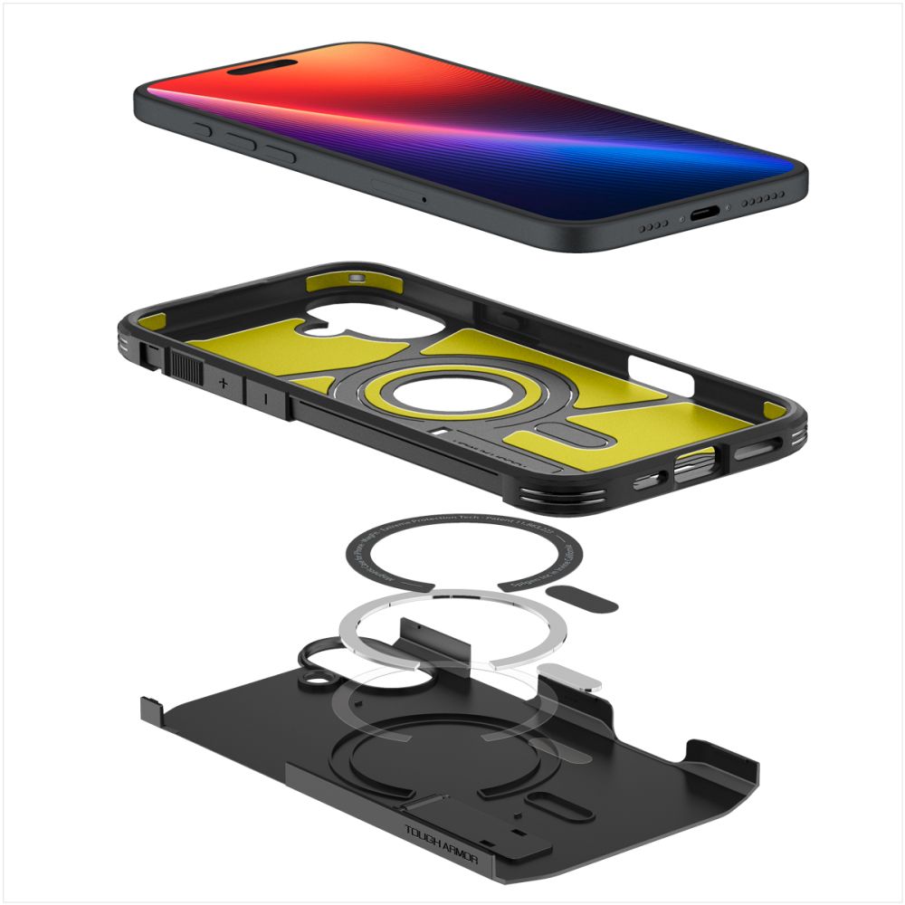 Coque MagSafe pour Apple iPhone 16, Spigen, Tough Armor, Noire ACS08216