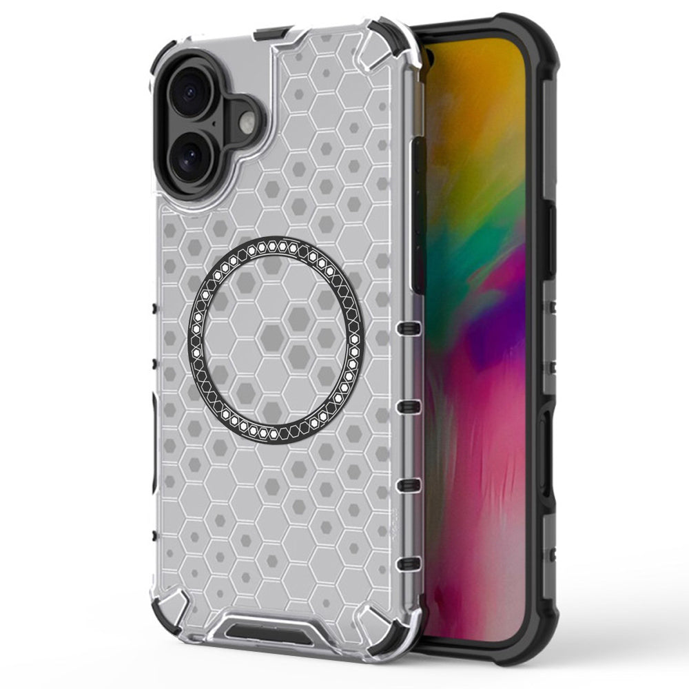 Coque MagSafe pour Apple iPhone 16, Techsuit, HoneyComb Shield, Blanche