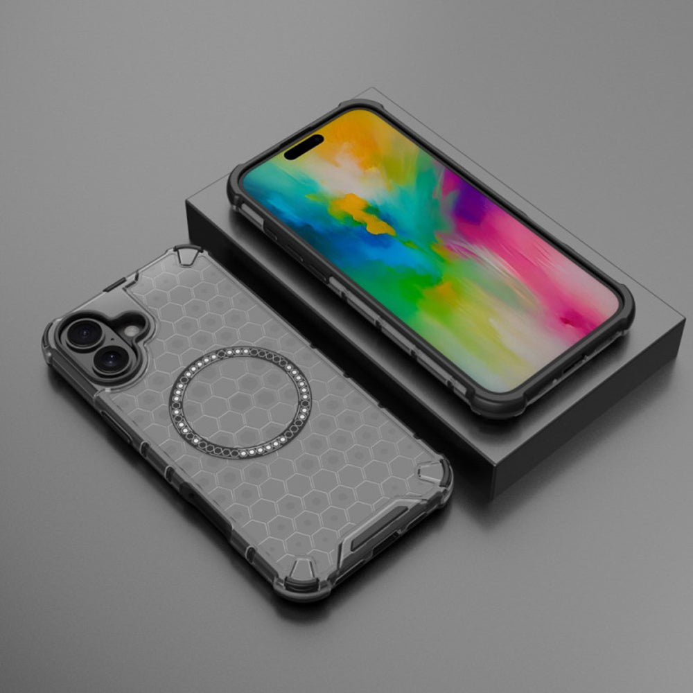 Coque MagSafe pour Apple iPhone 16, Techsuit, HoneyComb Shield, Blanche