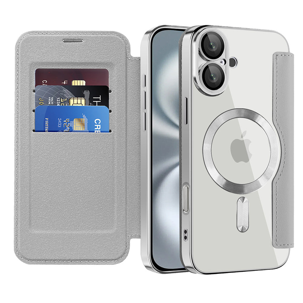 Coque MagSafe pour Apple iPhone 16, Techsuit, SmartMag Book, Gris