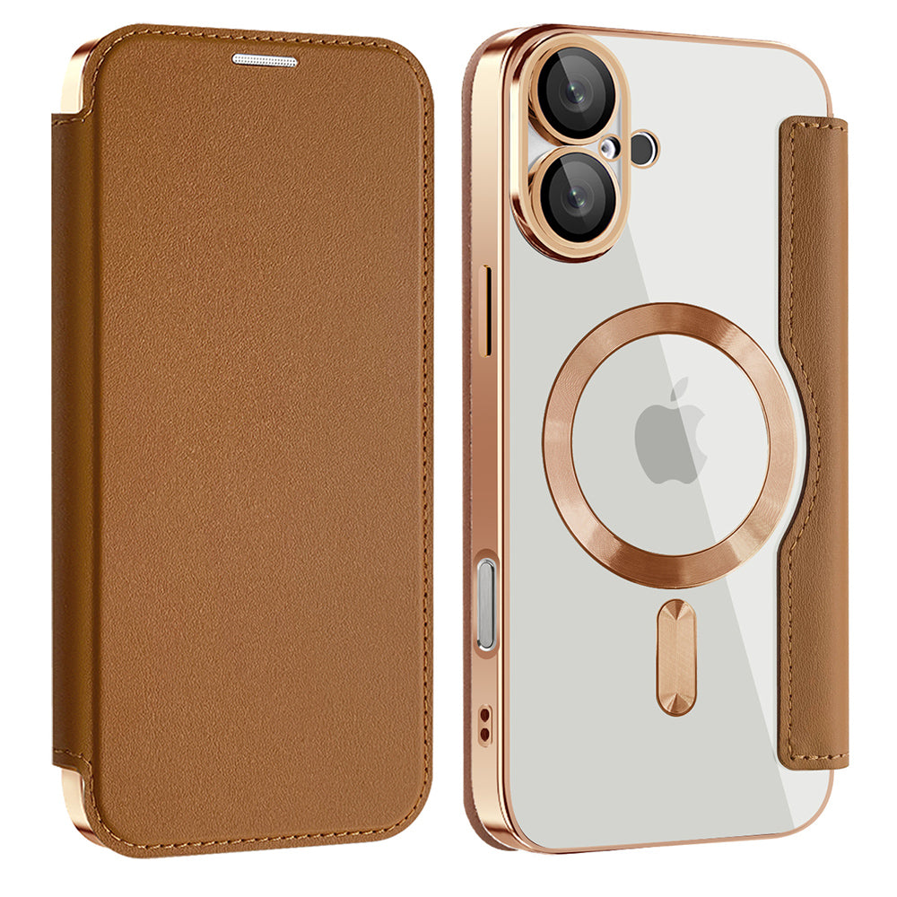 Coque MagSafe pour Apple iPhone 16, Techsuit, SmartMag Book, Marron