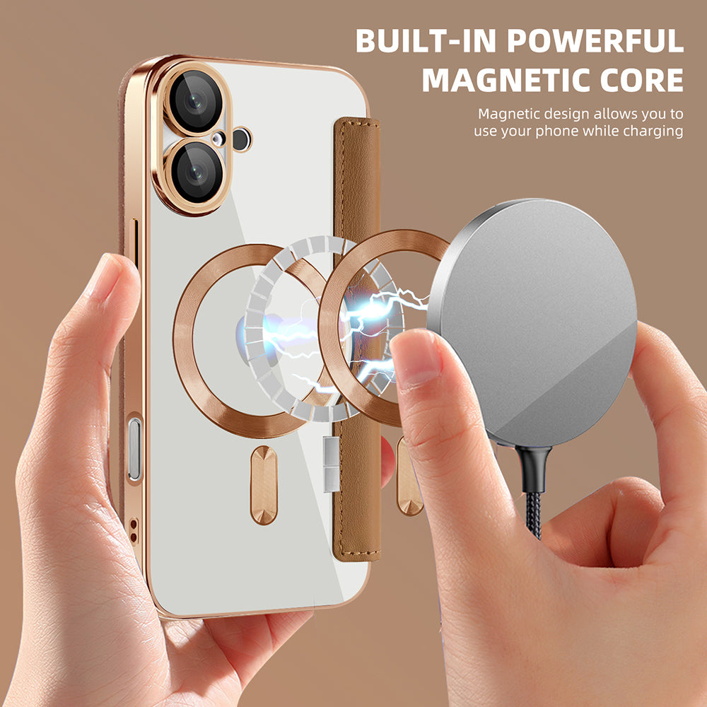 Coque MagSafe pour Apple iPhone 16, Techsuit, SmartMag Book, Marron