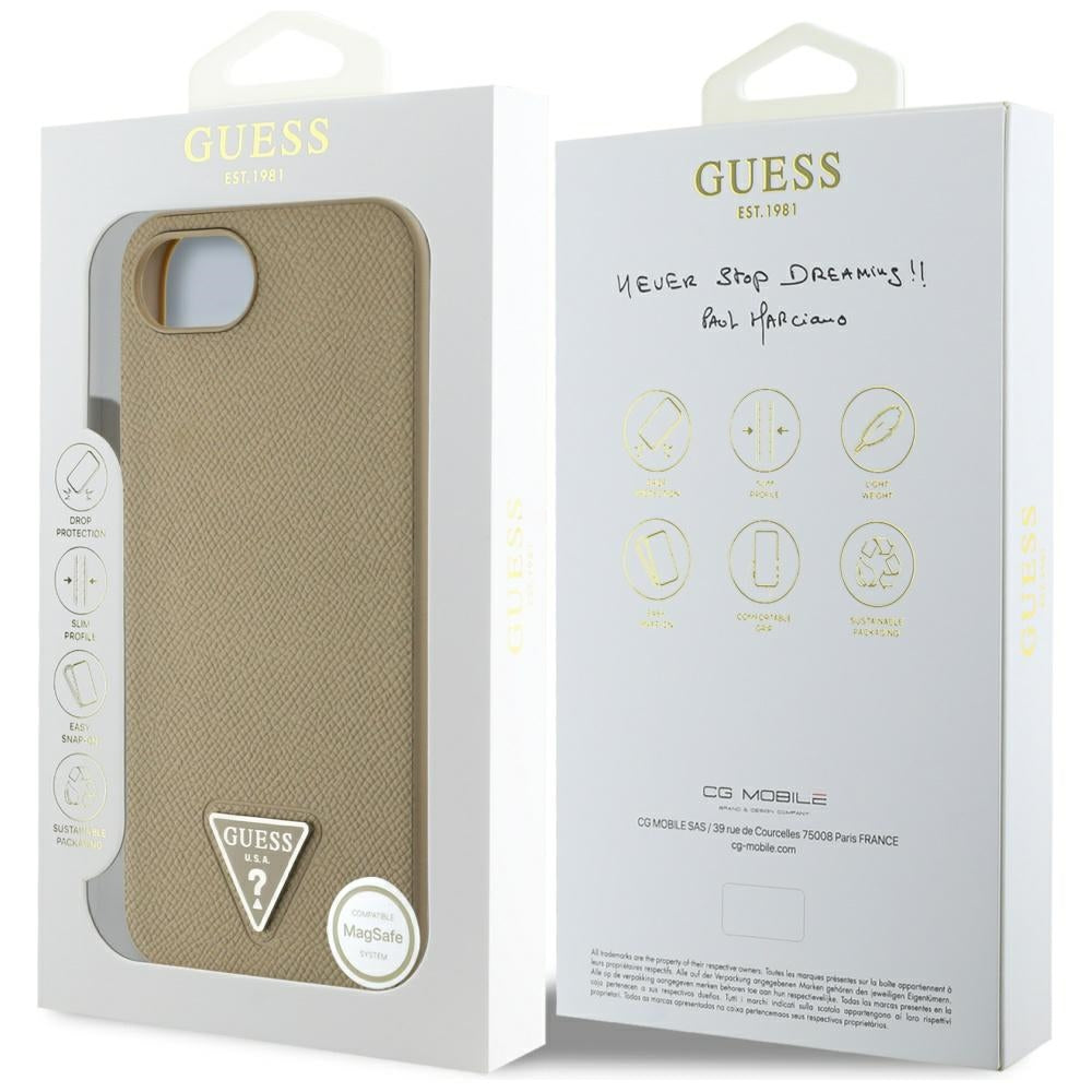 MagSafe hoesje voor Apple iPhone 17e / 16e, Guess, Grained Triangle Logo, Bruin