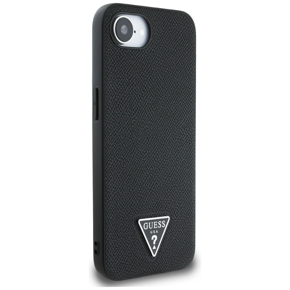 Étui MagSafe pour Apple iPhone 17e / 16e, Guess, Logo Triangle Grainé, Noir