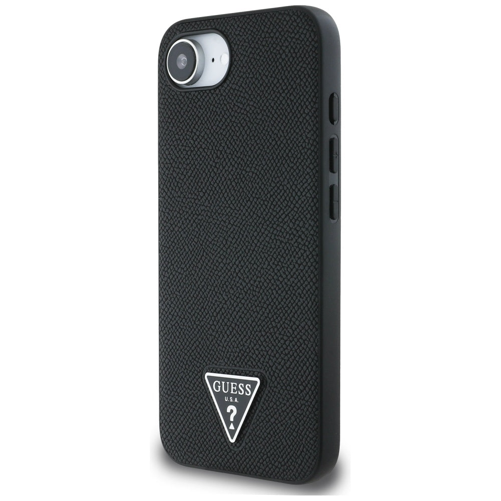 Étui MagSafe pour Apple iPhone 17e / 16e, Guess, Logo Triangle Grainé, Noir