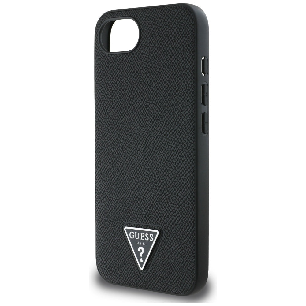 Étui MagSafe pour Apple iPhone 17e / 16e, Guess, Logo Triangle Grainé, Noir