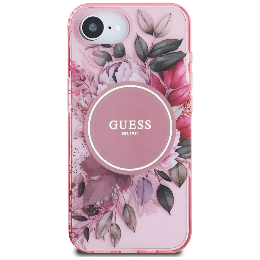 Étui MagSafe pour Apple iPhone 17e / 16e, Guess, IML Flowers, Rose