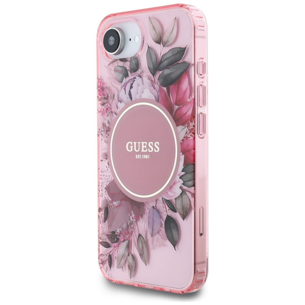 Étui MagSafe pour Apple iPhone 17e / 16e, Guess, IML Flowers, Rose