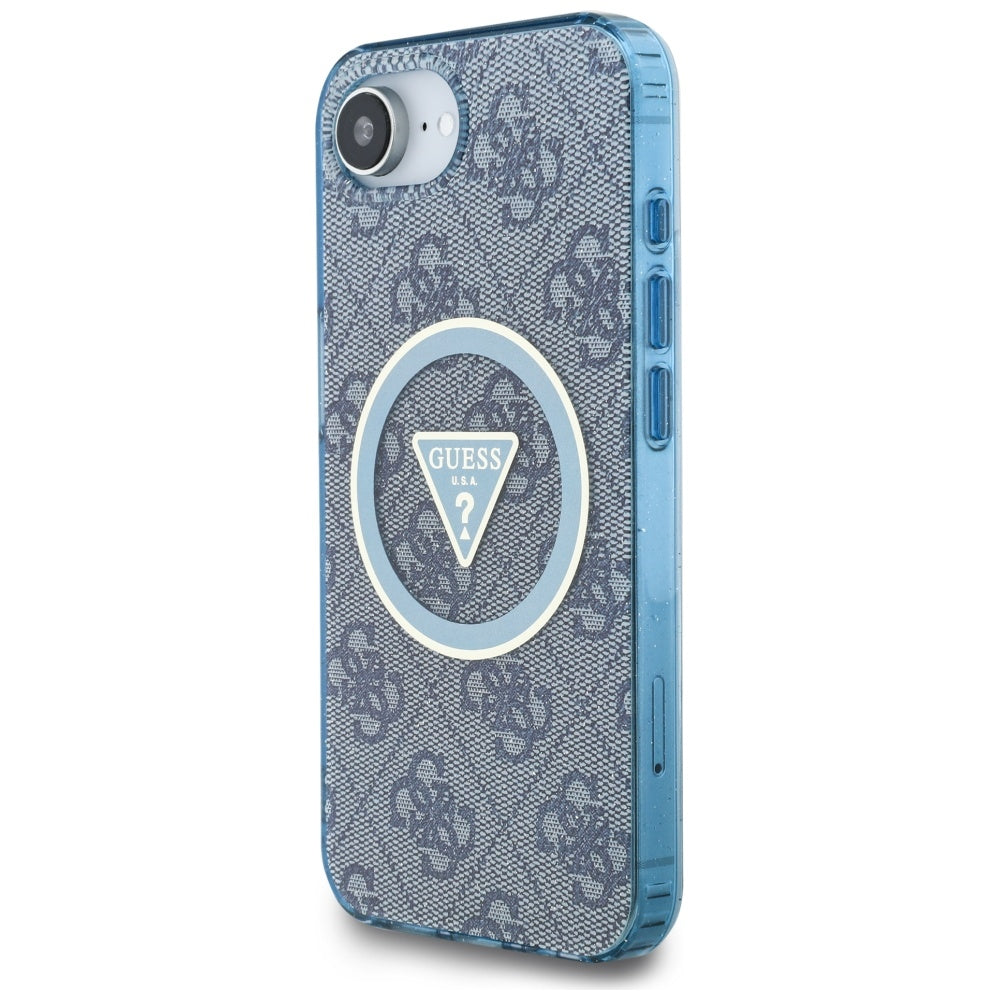 Étui MagSafe pour Apple iPhone 17e / 16e, Guess, IML Glitter 4G Circle Triangle, Bleu