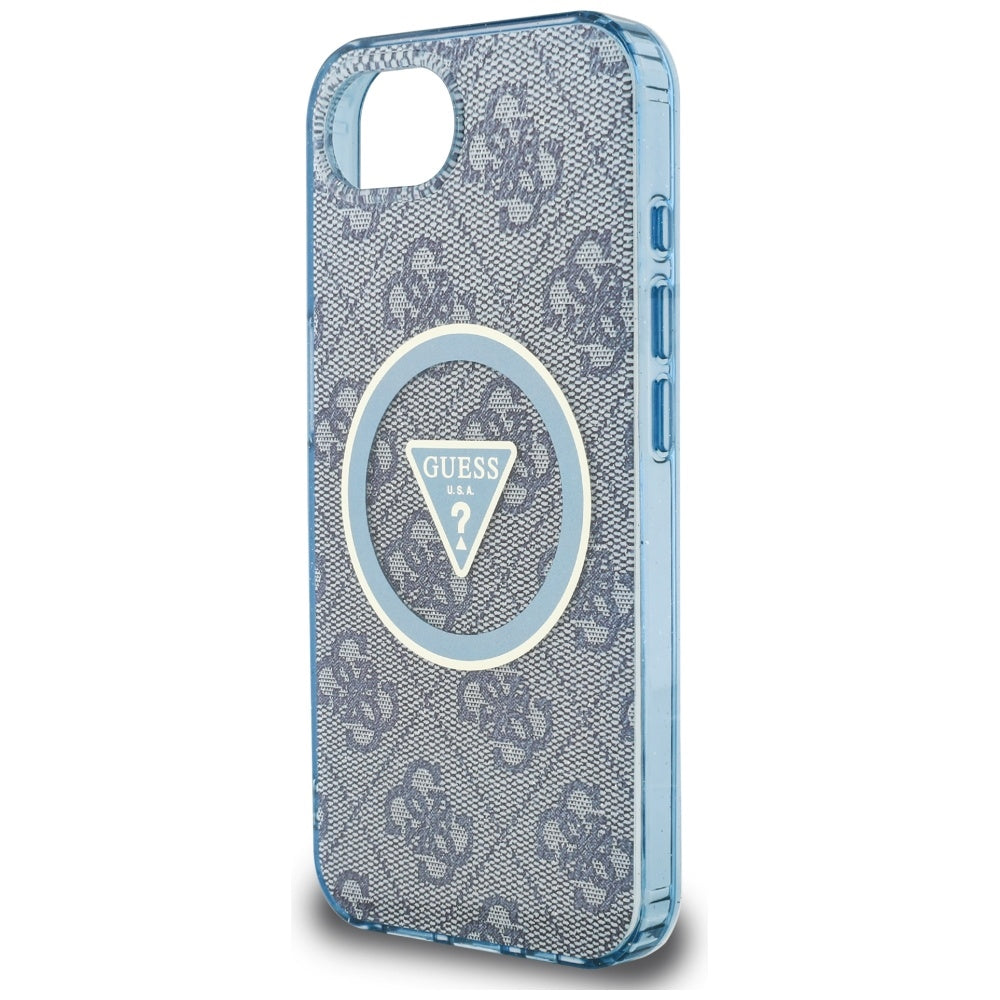 Étui MagSafe pour Apple iPhone 17e / 16e, Guess, IML Glitter 4G Circle Triangle, Bleu