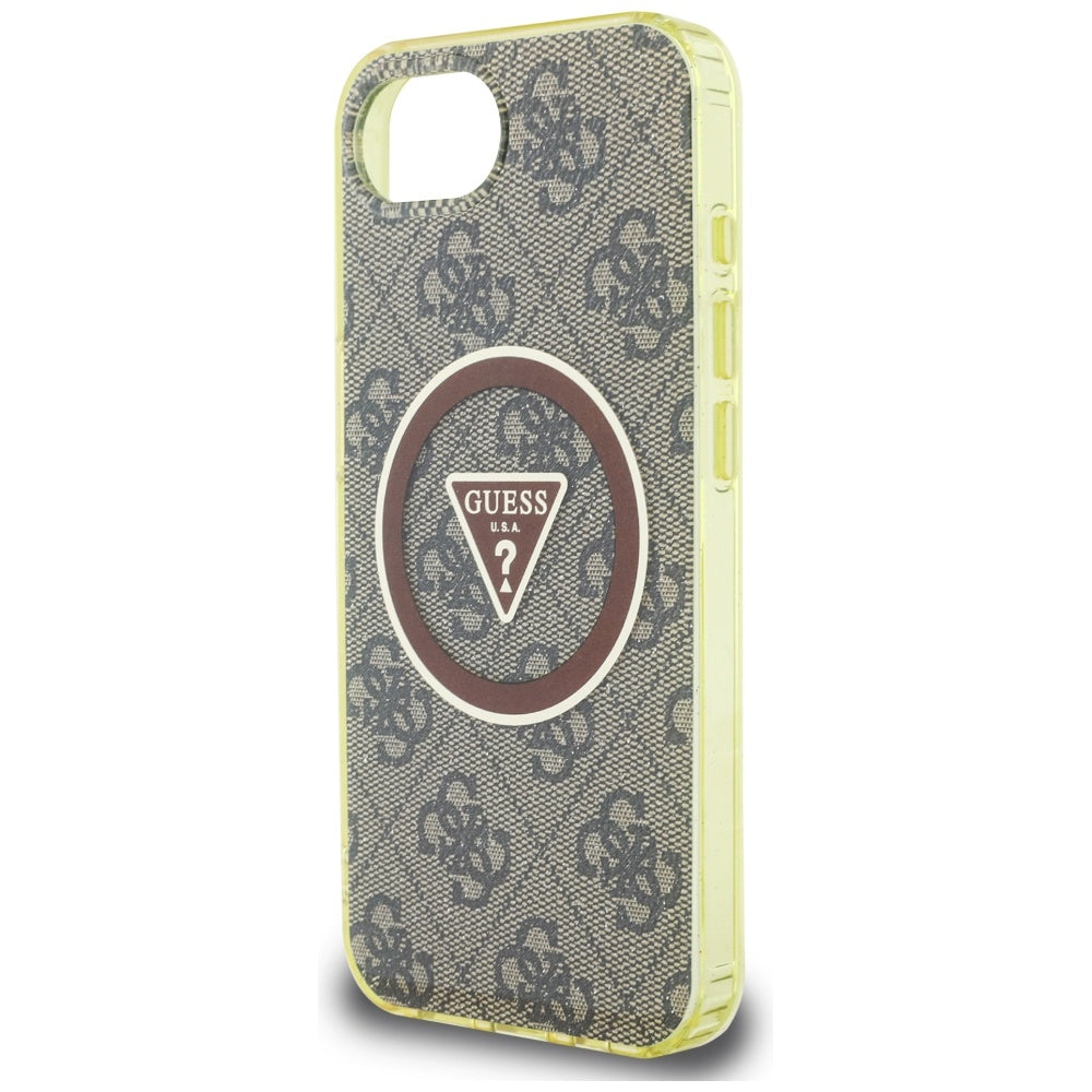 Étui MagSafe pour Apple iPhone 17e / 16e, Guess, IML Glitter 4G Circle Triangle, Marron