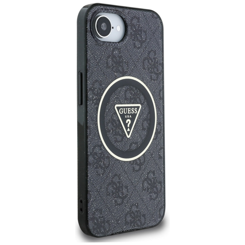 Étui MagSafe pour Apple iPhone 17e / 16e, Guess, IML Glitter 4G Circle Triangle, Noir
