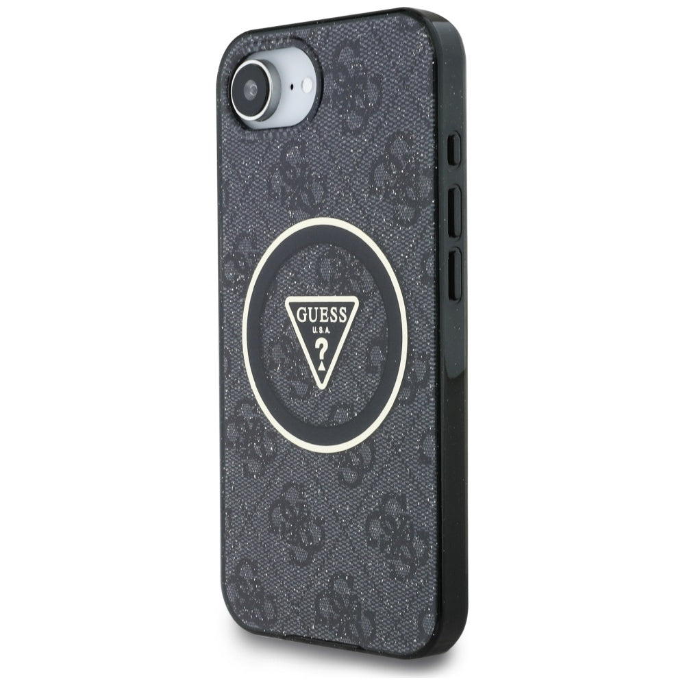 Étui MagSafe pour Apple iPhone 17e / 16e, Guess, IML Glitter 4G Circle Triangle, Noir