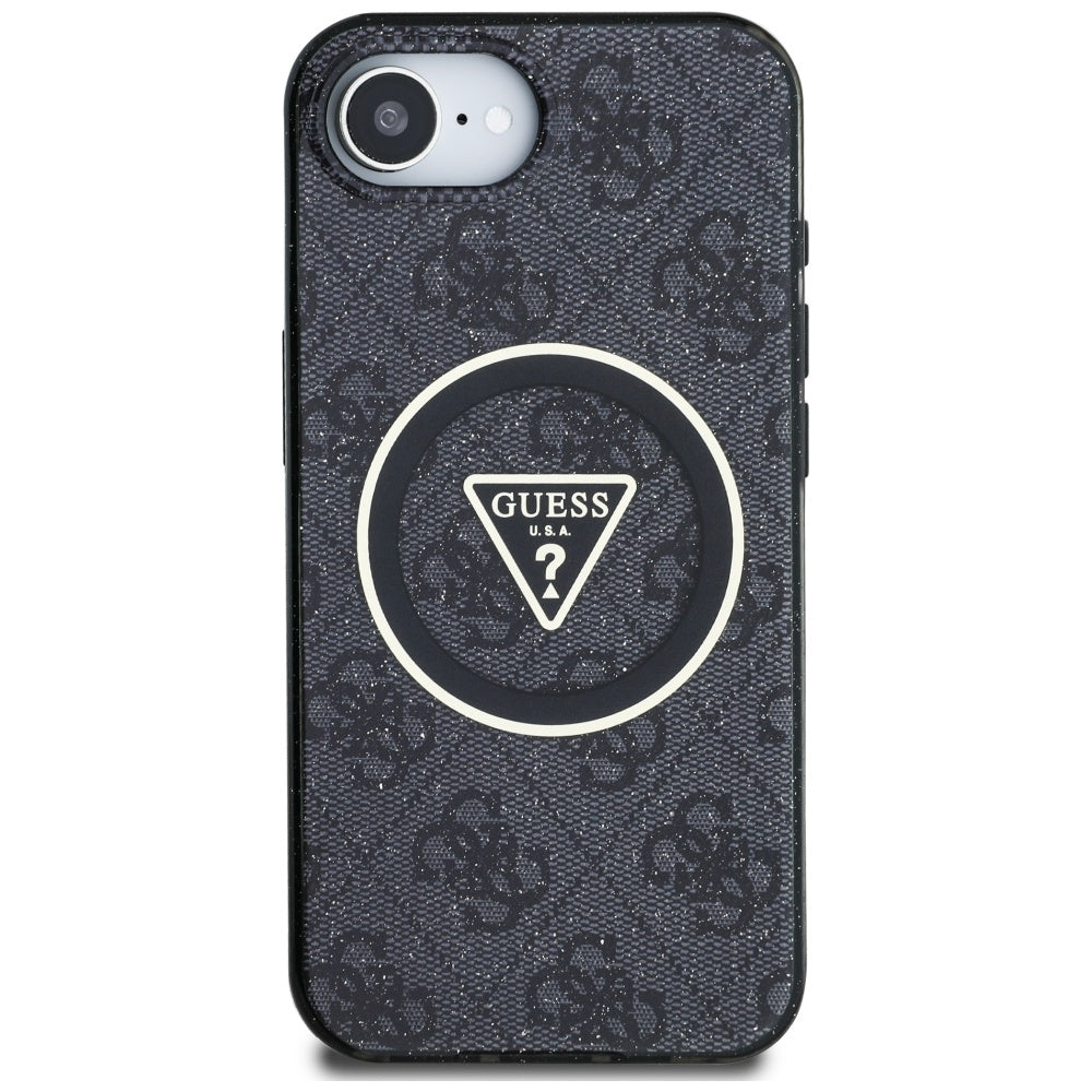 Étui MagSafe pour Apple iPhone 17e / 16e, Guess, IML Glitter 4G Circle Triangle, Noir