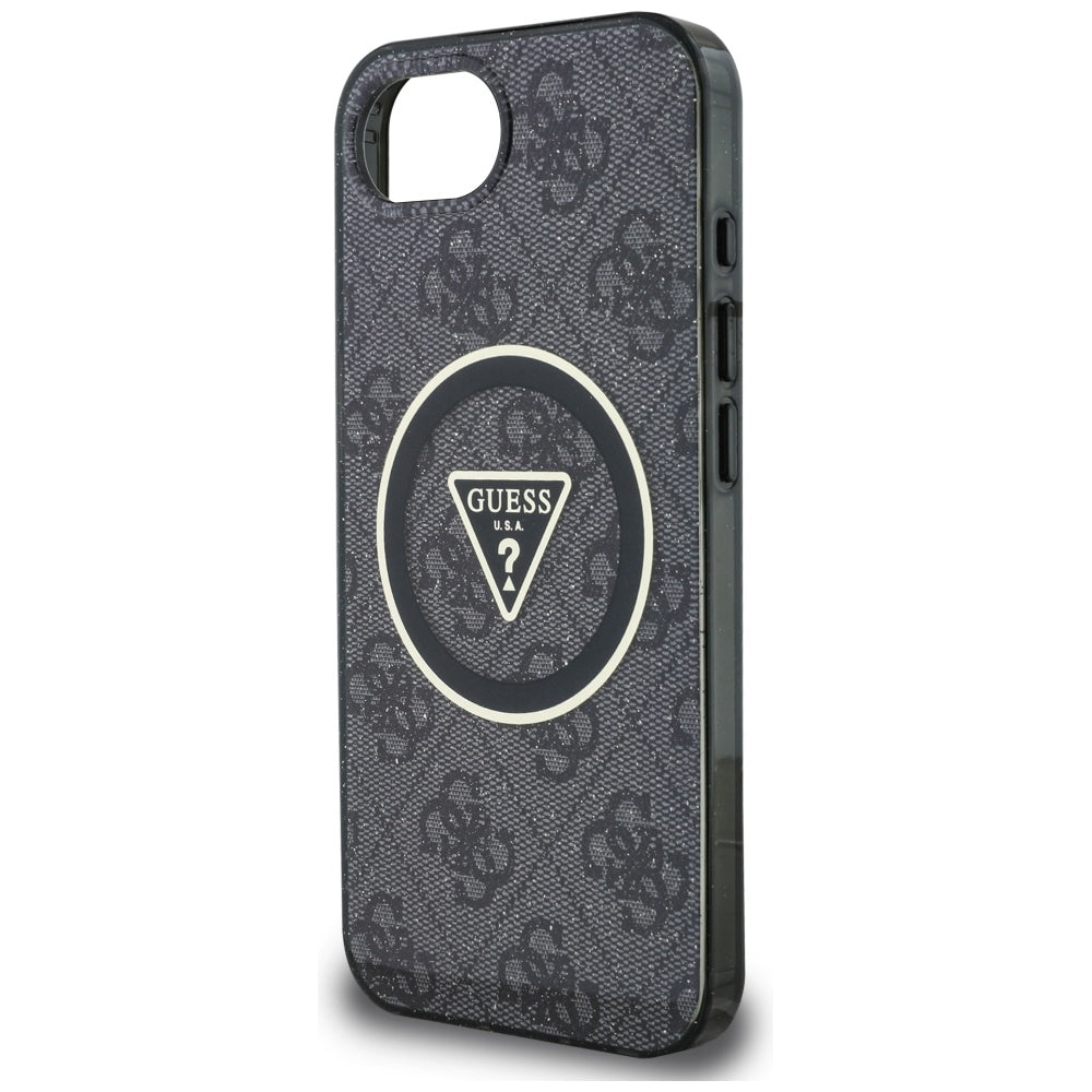 Étui MagSafe pour Apple iPhone 17e / 16e, Guess, IML Glitter 4G Circle Triangle, Noir