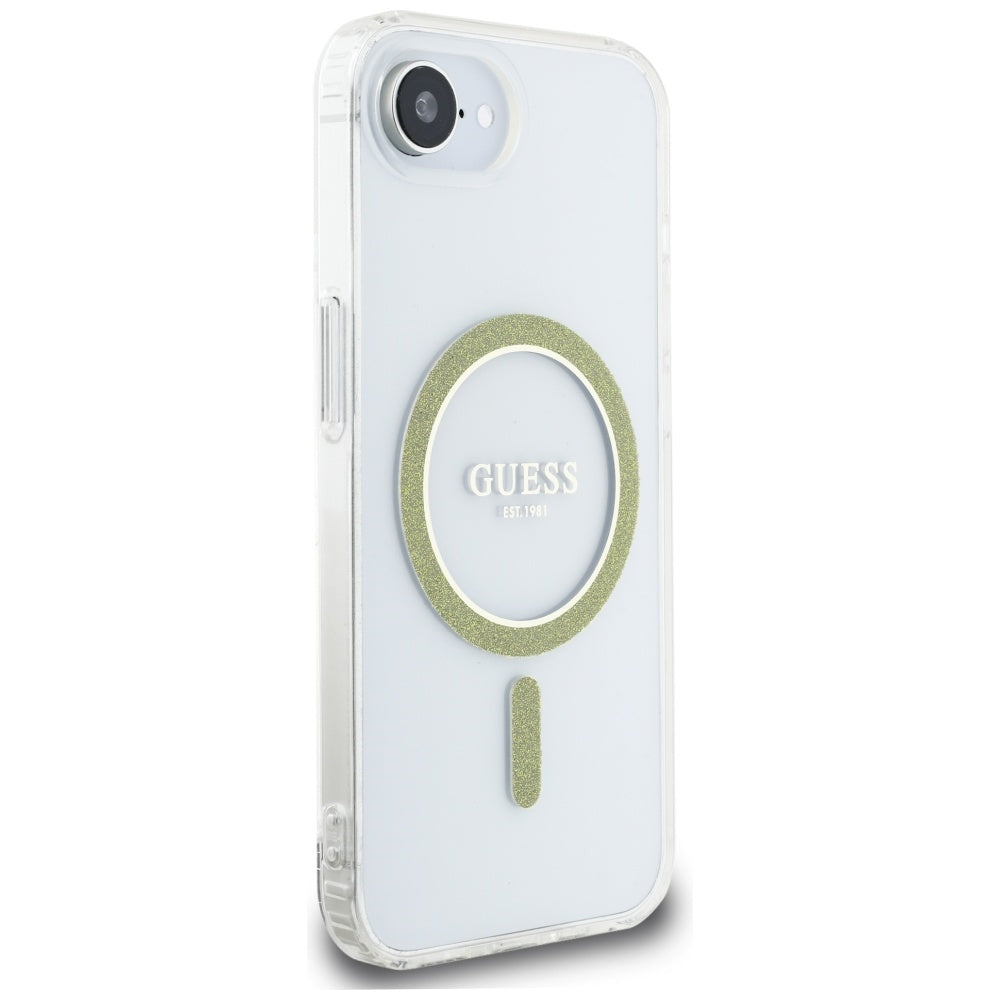 MagSafe Hülle für Apple iPhone 17e / 16e, Guess, IML Glitter Circle, Transparent