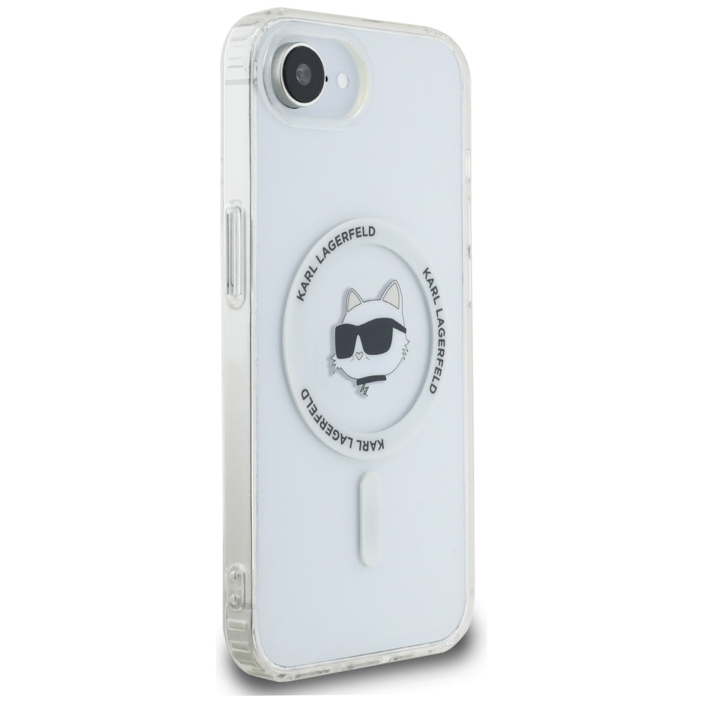 Coque MagSafe pour Apple iPhone 17e / 16e, Karl Lagerfeld, IML Tête de Choupette, Blanche