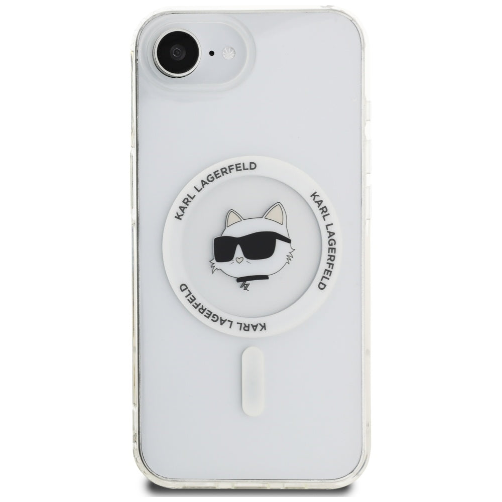 Coque MagSafe pour Apple iPhone 17e / 16e, Karl Lagerfeld, IML Tête de Choupette, Blanche