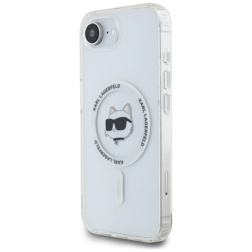 Coque MagSafe pour Apple iPhone 17e / 16e, Karl Lagerfeld, IML Tête de Choupette, Blanche