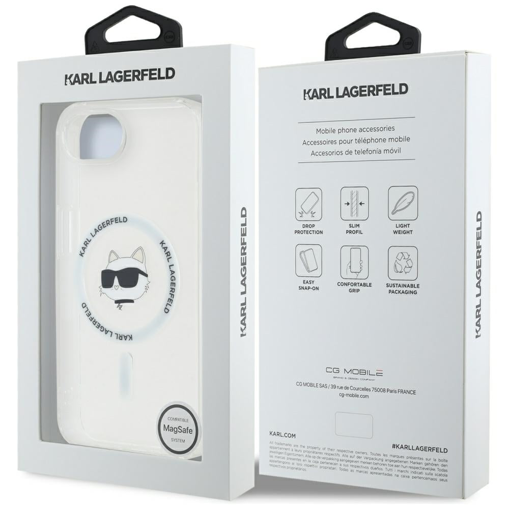 Coque MagSafe pour Apple iPhone 17e / 16e, Karl Lagerfeld, IML Tête de Choupette, Blanche