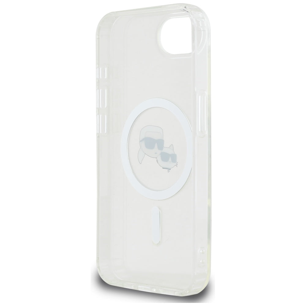Housse MagSafe pour Apple iPhone 17e / 16e, Karl Lagerfeld, IML Metal Karl & Choupette's Heads, Blanche