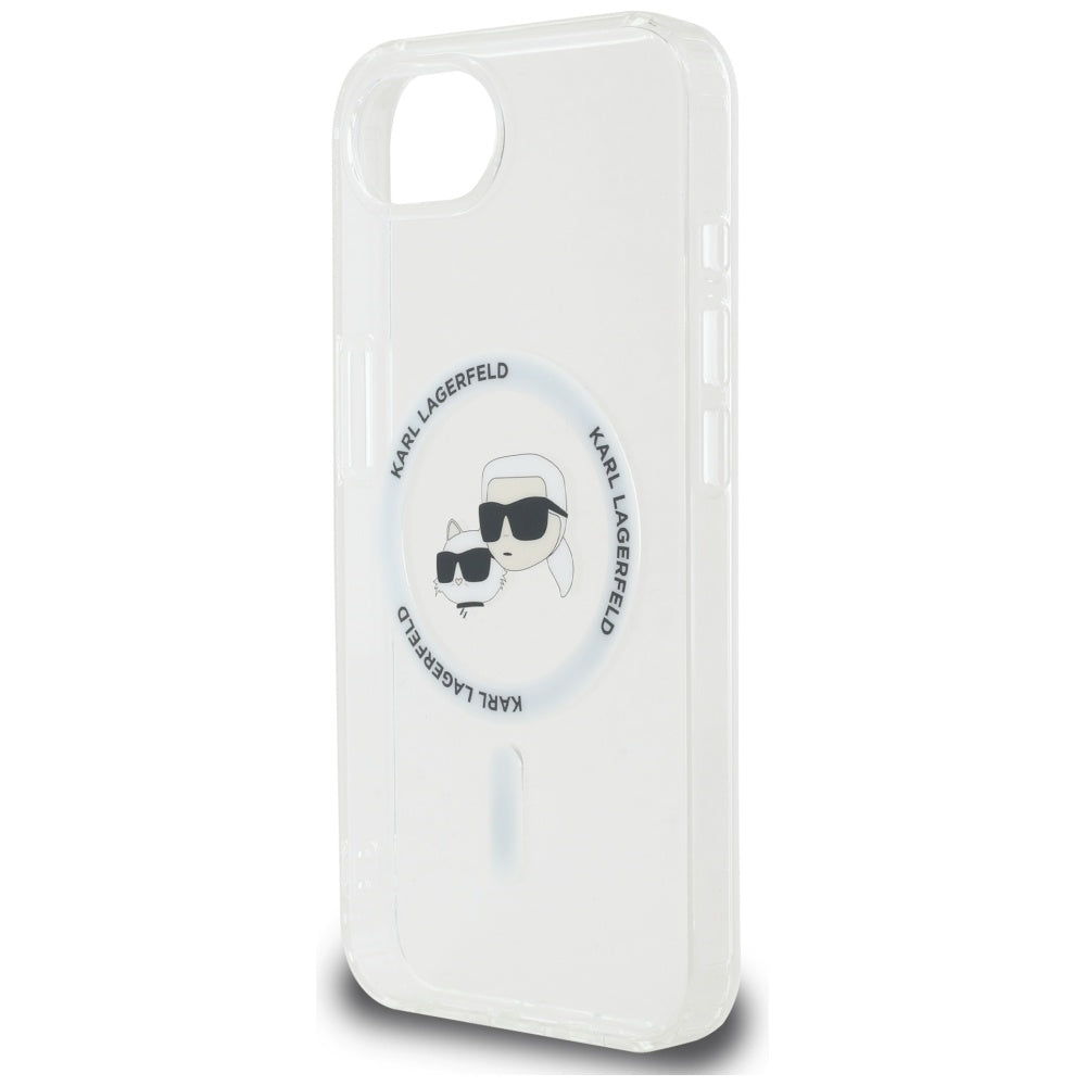 Housse MagSafe pour Apple iPhone 17e / 16e, Karl Lagerfeld, IML Metal Karl & Choupette's Heads, Blanche
