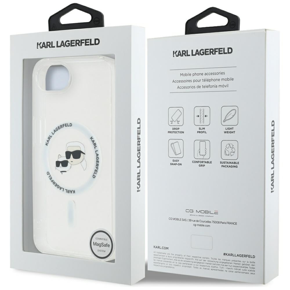 Housse MagSafe pour Apple iPhone 17e / 16e, Karl Lagerfeld, IML Metal Karl & Choupette's Heads, Blanche