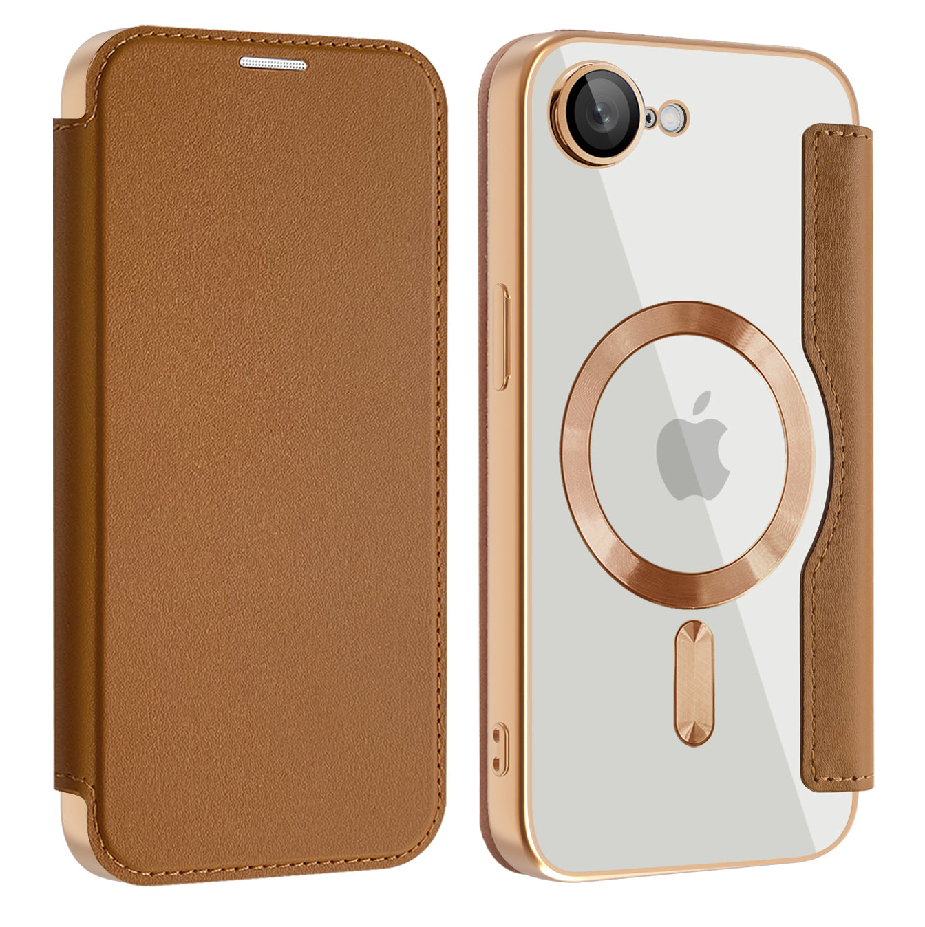 Coque MagSafe pour Apple iPhone 17e / 16e, Techsuit, SmartMag Book, Marron