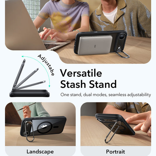 MagSafe Case for Apple iPhone 17 Air, ESR, Classic Hybrid Kickstand, Black Transparent