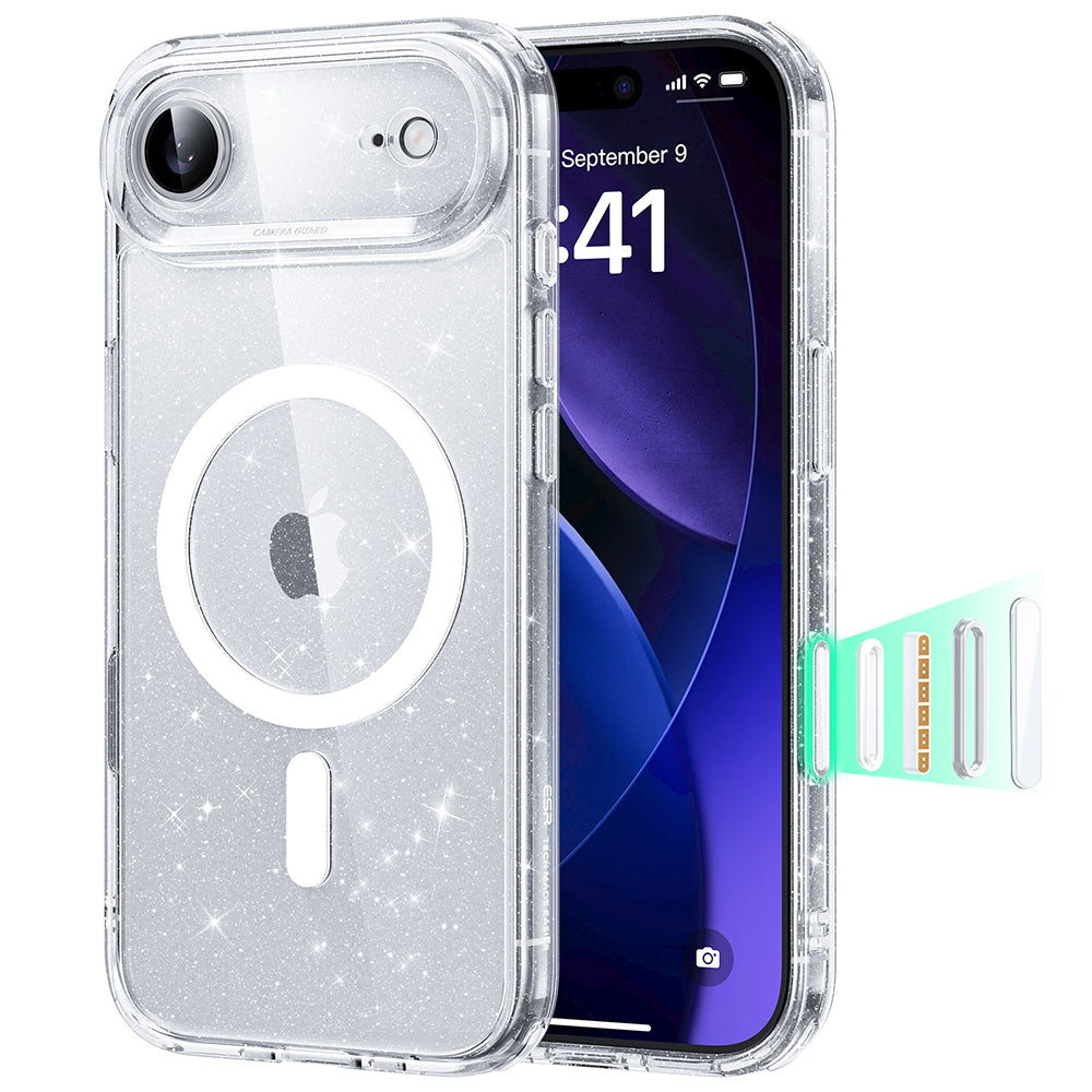 MagSafe hoes voor Apple iPhone 17 Air, ESR, Classic Hybrid Shimmer, Transparant