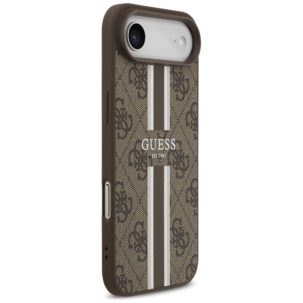 MagSafe Hülle für Apple iPhone 17 Air, Guess, 4G Printed Stripes, Braun