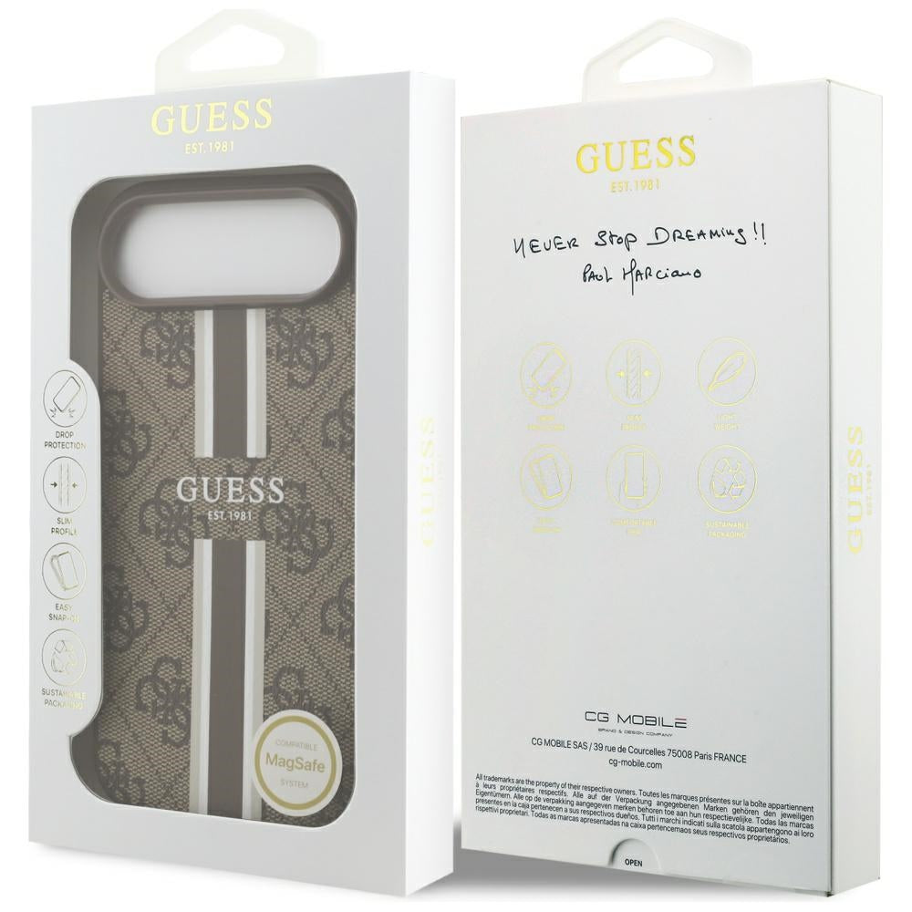 MagSafe Hülle für Apple iPhone 17 Air, Guess, 4G Printed Stripes, Braun