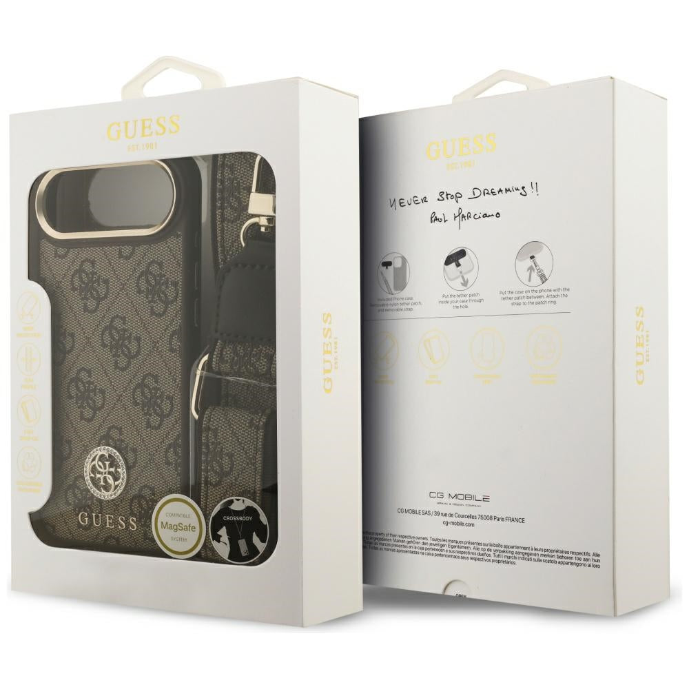 MagSafe hoesje voor Apple iPhone 17 Air, Guess, 4G Strass Logo met Grote Band, Bruin