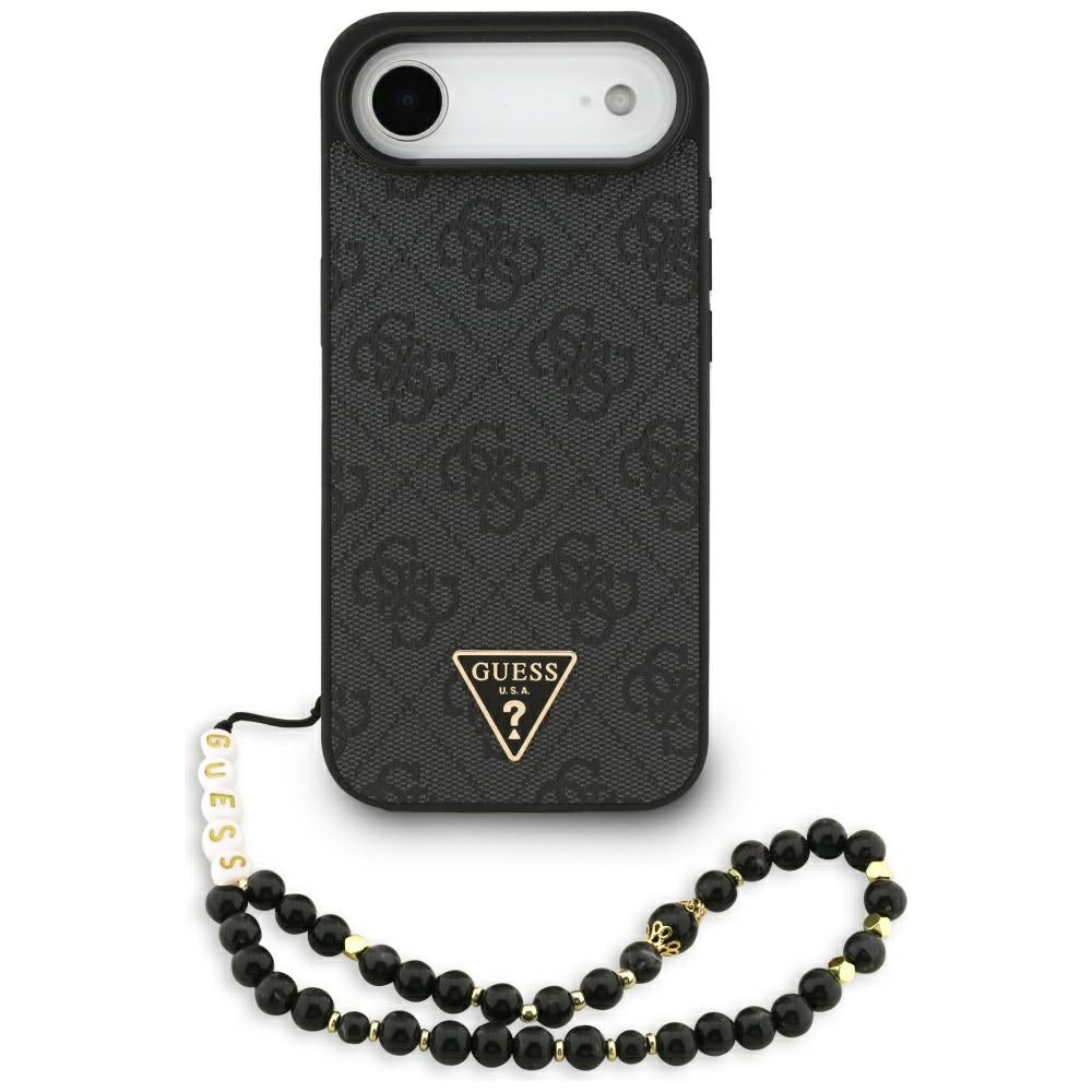 MagSafe hoesje voor Apple iPhone 17 Air, Guess, 4G Triangle Logo met koordriem, Zwart
