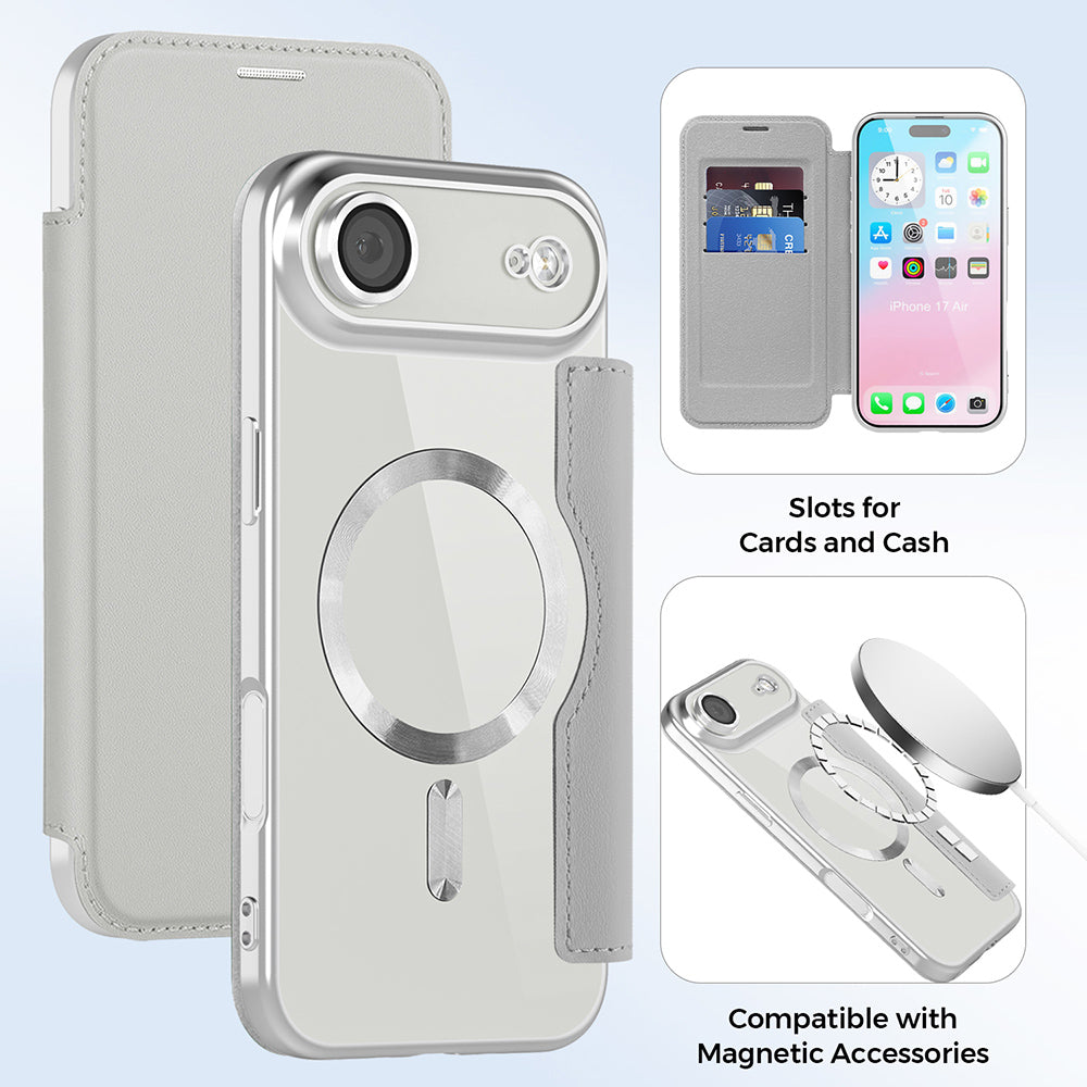 MagSafe hoes voor Apple iPhone 17 Air, Techsuit, SmartMag Book, Gri
