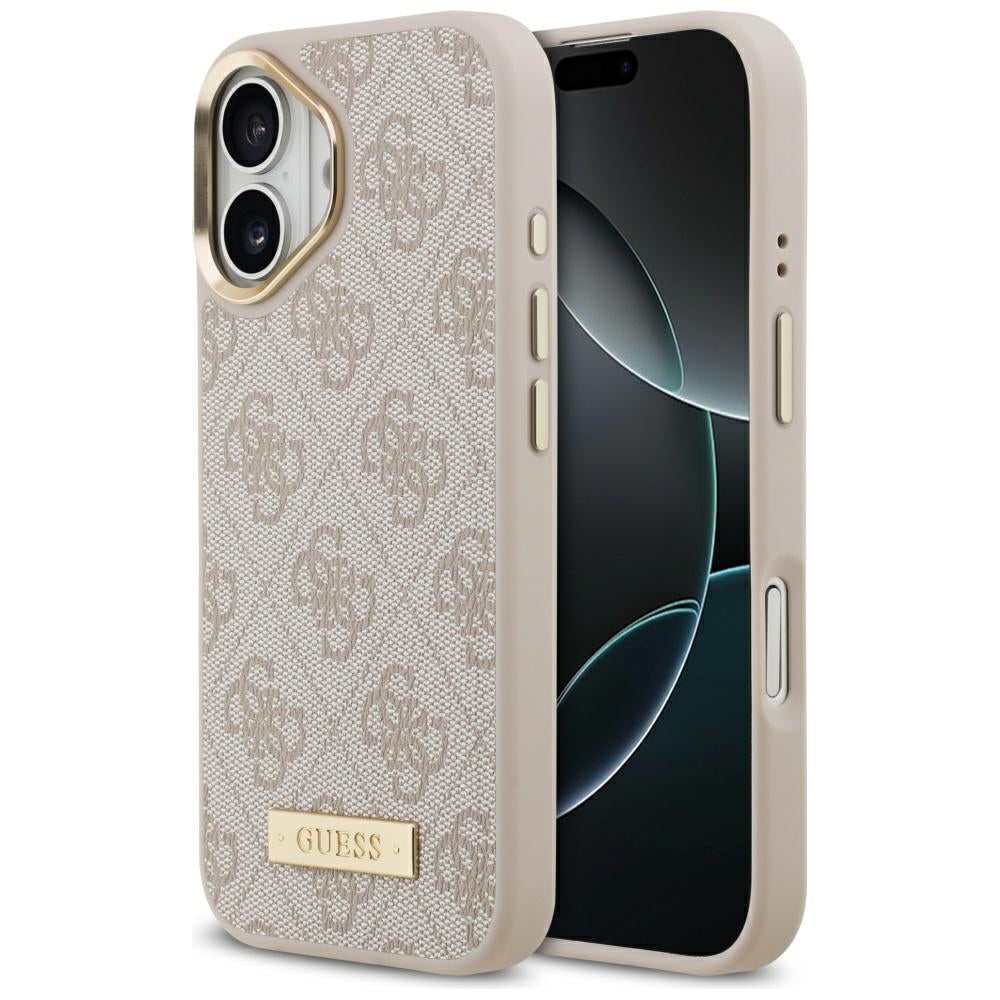 Coque MagSafe pour Apple iPhone 17, Guess, Plaque Logo 4G, Rose