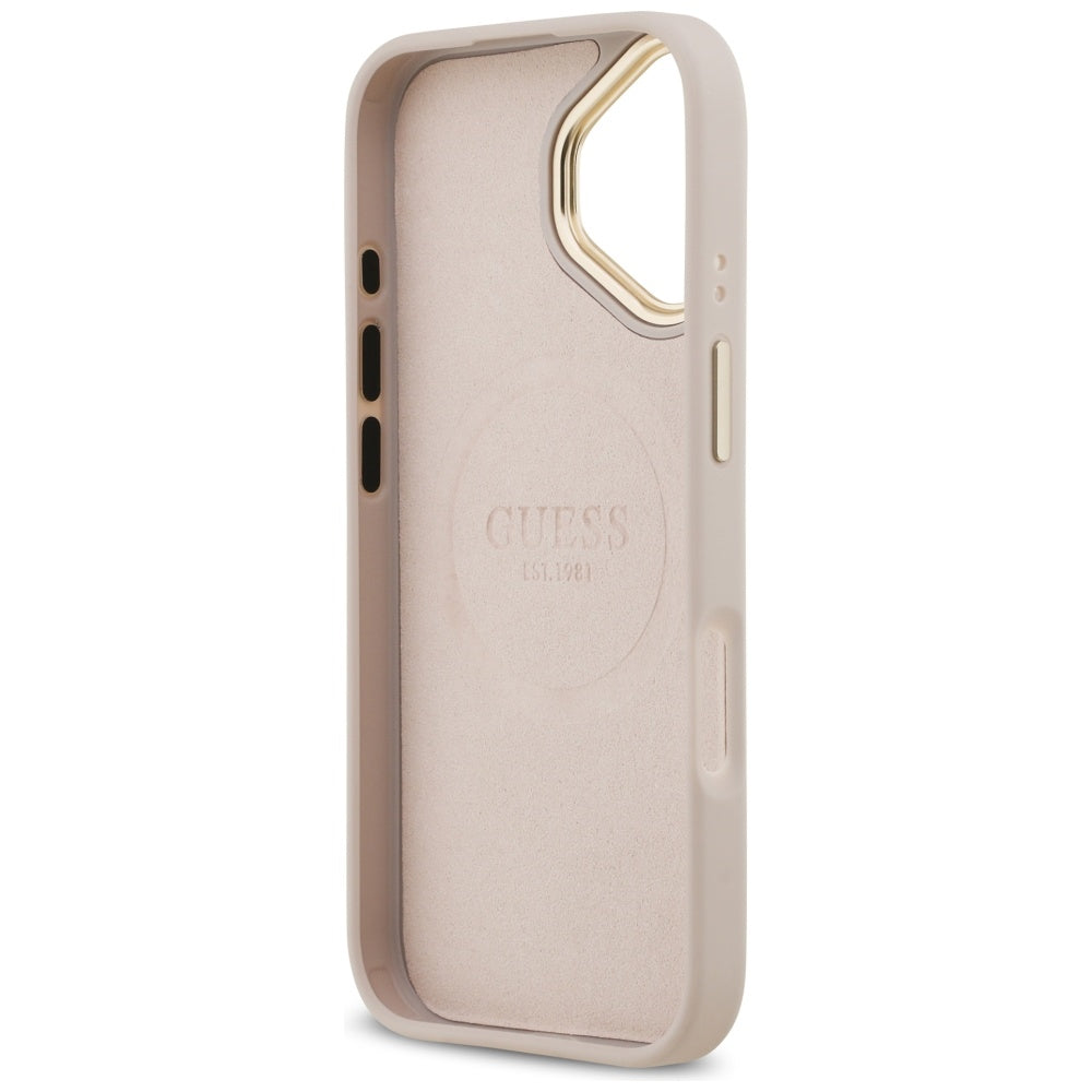 Coque MagSafe pour Apple iPhone 17, Guess, Plaque Logo 4G, Rose