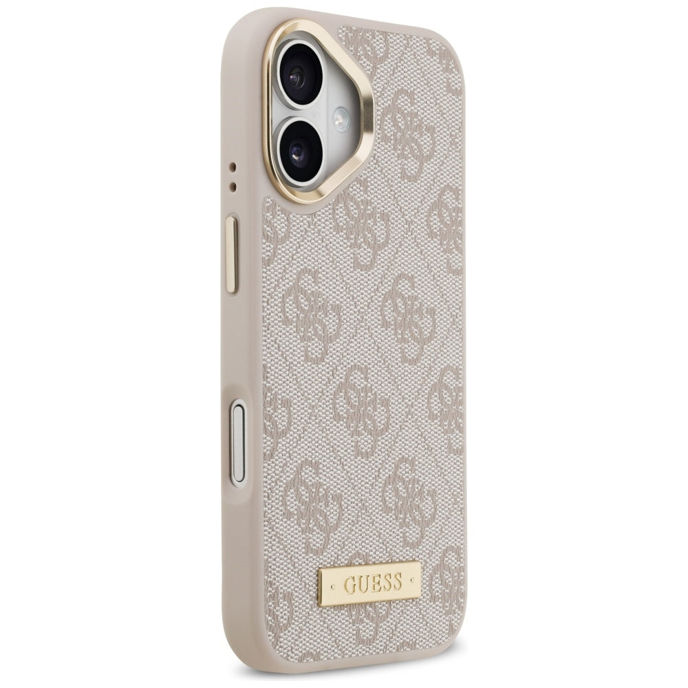 Coque MagSafe pour Apple iPhone 17, Guess, Plaque Logo 4G, Rose