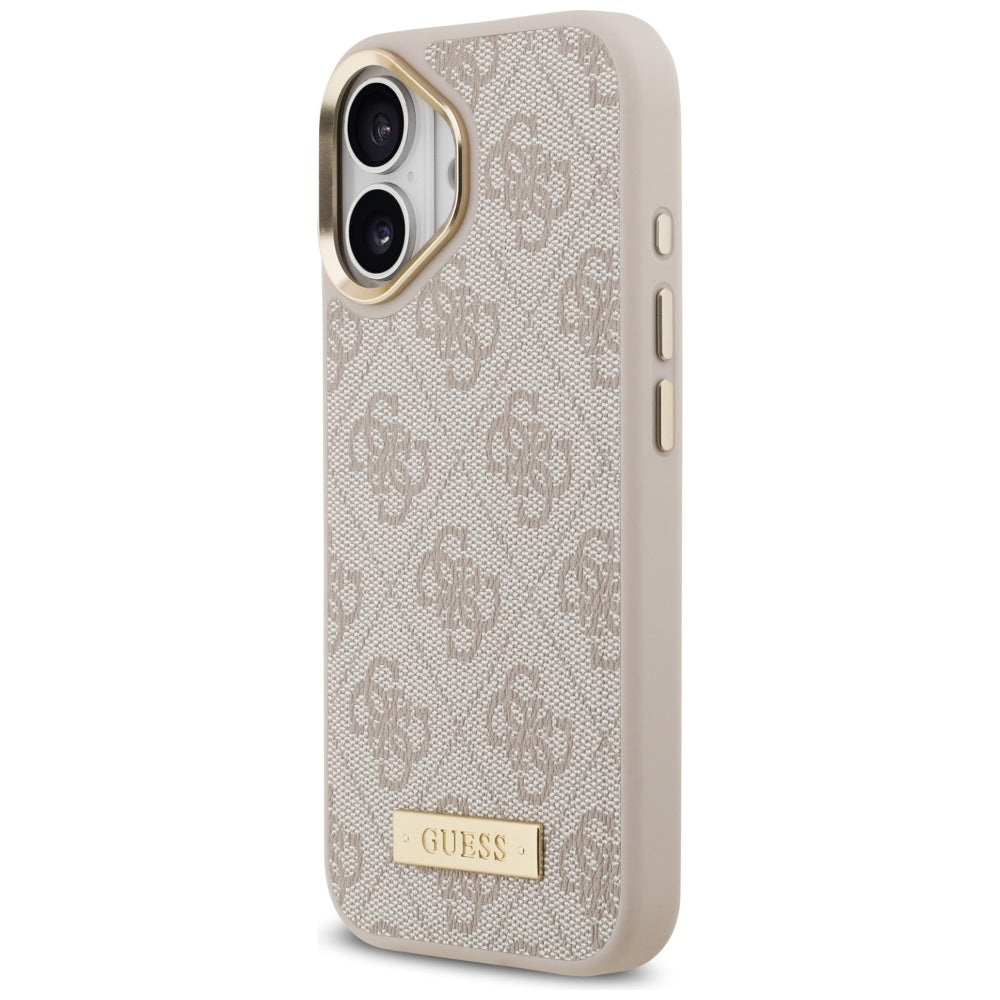 Coque MagSafe pour Apple iPhone 17, Guess, Plaque Logo 4G, Rose