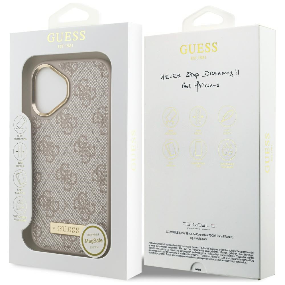 Coque MagSafe pour Apple iPhone 17, Guess, Plaque Logo 4G, Rose
