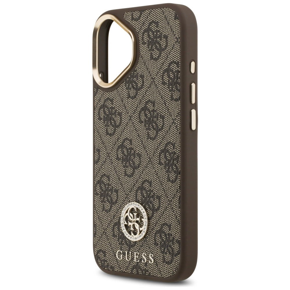 Étui MagSafe pour Apple iPhone 17, Guess, Logo Strass 4G, Marron