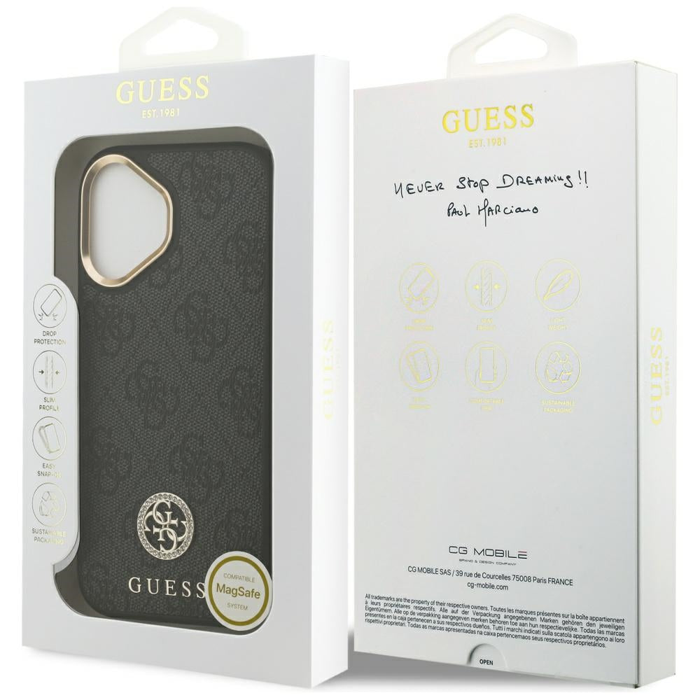 Étui MagSafe pour Apple iPhone 17, Guess, Logo Strass 4G, Noir