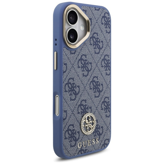 MagSafe hoesje voor Apple iPhone 17, Guess, 4G Strass Logo met Grote Band, Blauw