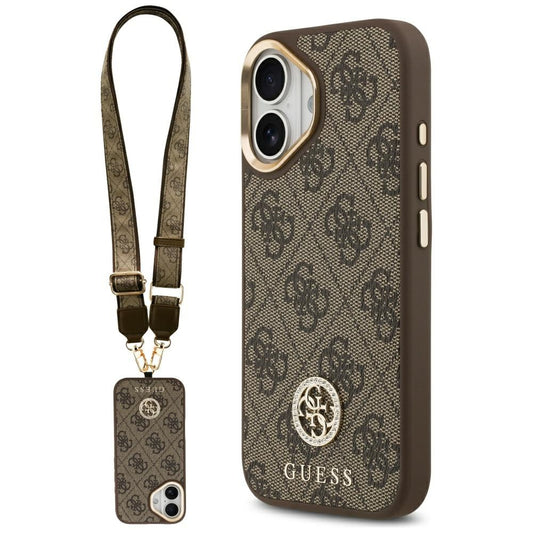 MagSafe hoesje voor Apple iPhone 17, Guess, 4G Strass Logo met Grote Band, Bruin