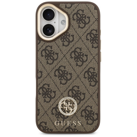 MagSafe hoesje voor Apple iPhone 17, Guess, 4G Strass Logo met Grote Band, Bruin