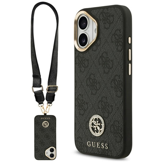 MagSafe hoesje voor Apple iPhone 17, Guess, 4G Strass Logo met grote band, Zwart